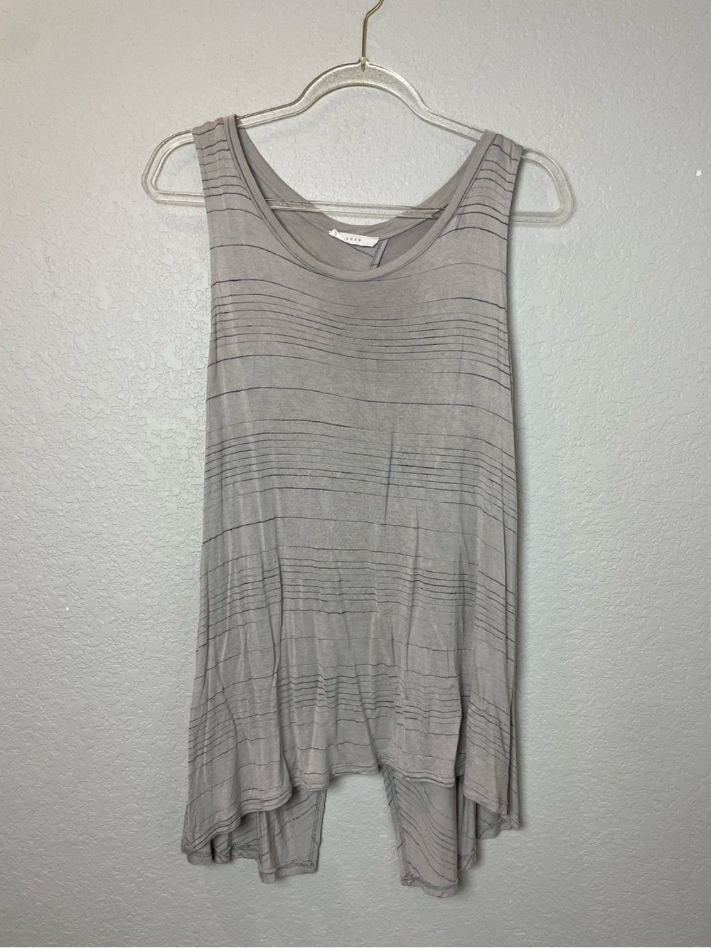 Lush Gray Striped Sleeveless Tank Top with Open Back Size L
